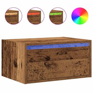 vidaXL Table de chevet murale avec lumi&egrave;res LED vieux bois