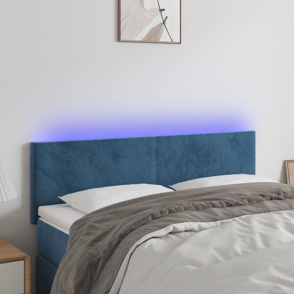 vidaXL T&ecirc;te de lit &agrave; LED Bleu fonc&eacute; 144x5x78/88 cm Velours