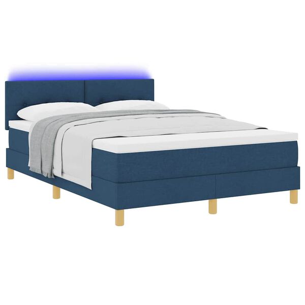 vidaXL Lit &agrave; ressort LED avec matelas avec LED Bleu 140 x 200 cm tissu