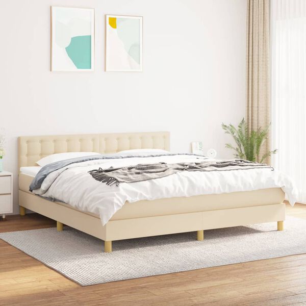 vidaXL Sommier &agrave; lattes de lit avec matelas Cr&egrave;me 180x200 cm Tissu