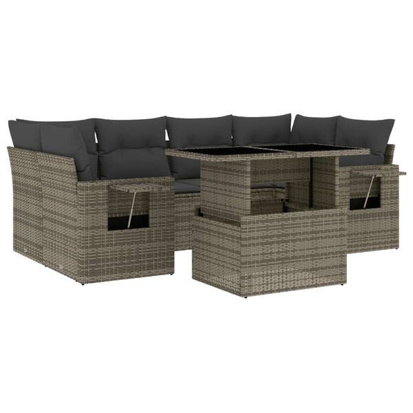 vidaXL Salon de jardin avec coussins 7 pcs gris r&eacute;sine tress&eacute;e