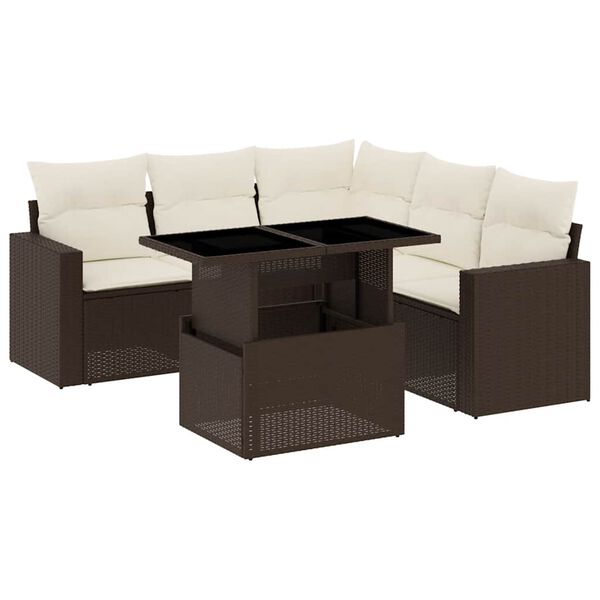 vidaXL Salon de jardin avec coussins 6 pcs marron r&eacute;sine tress&eacute;e