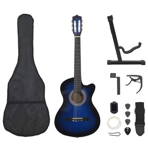 vidaXL Ensemble de guitare d&eacute;coup&eacute;e classique 12 pcs 6 cordes Bleu 38"