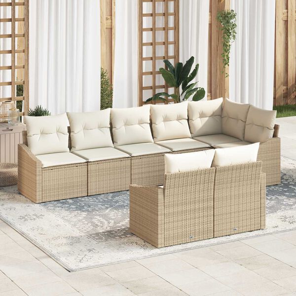 vidaXL Ensemble de canap&eacute; de jardin 8 pcs Beige et blanc polyrotin