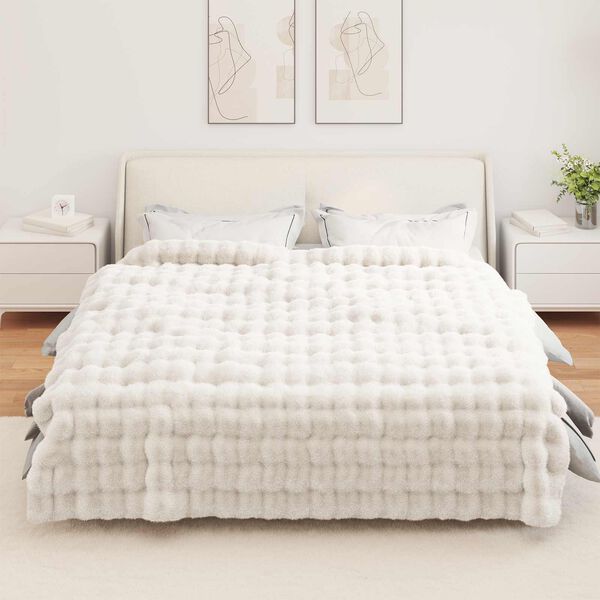 vidaXL Couverture en Fourrure de Lapin Synthétique Blanc 240 x 270 cm