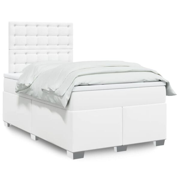 vidaXL Sommier &agrave; lattes de lit avec matelas Blanc 120x200cm Similicuir