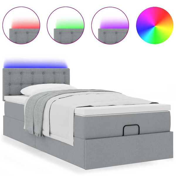 vidaXL Lit ottoman avec matelas et LED gris clair 90x200 cm tissu
