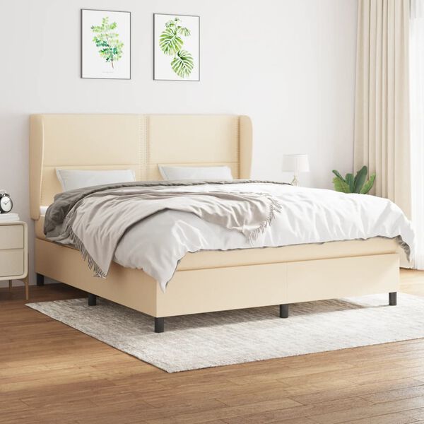 vidaXL Sommier &agrave; lattes de lit avec matelas Cr&egrave;me 180x200 cm Tissu