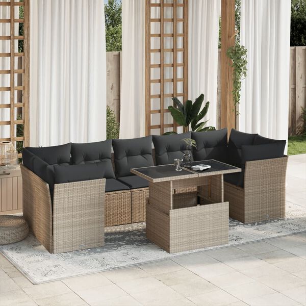 vidaXL Salon de jardin 8 pcs avec coussins gris clair r&eacute;sine tress&eacute;e