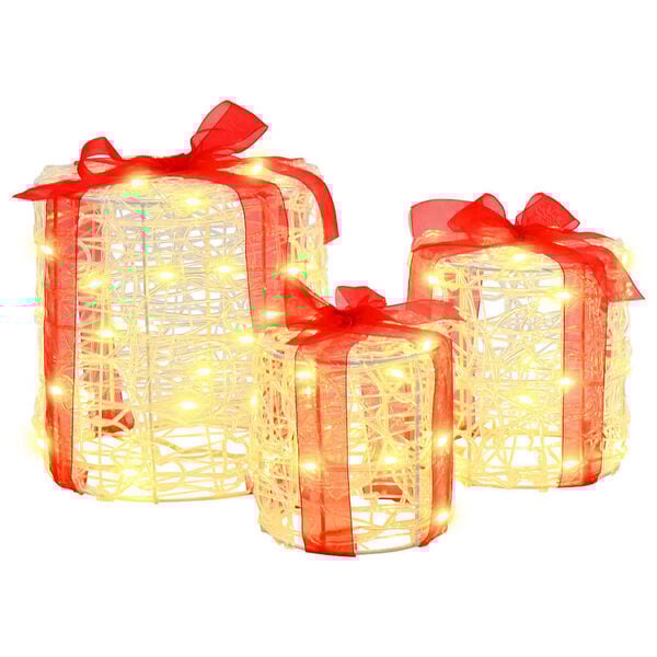 vidaXL Décoration de boîte cadeau 3 pcs Blanc chaud 20 x 20 x 21 cm