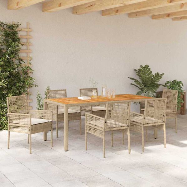 vidaXL Ensemble de salle &agrave; manger pour jardin 7 pcs Beige polyrotin