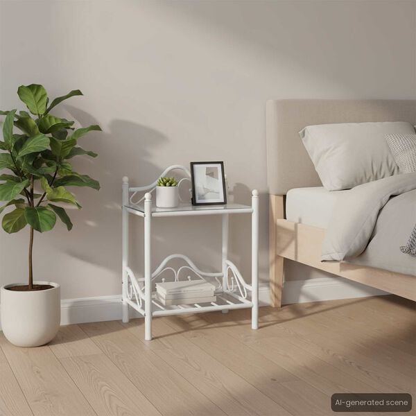 vidaXL Tables de chevet 2 pcs Acier et verre tremp&eacute; 45x30,5x60cm Blanc