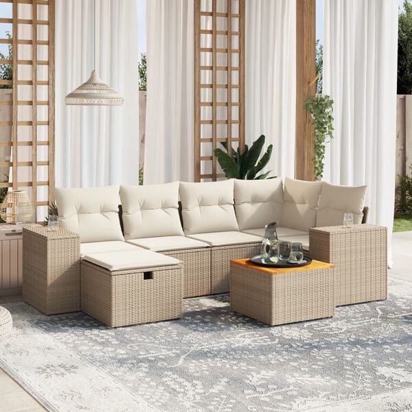 vidaXL Salon de jardin avec coussins 7 pcs beige r&eacute;sine tress&eacute;e