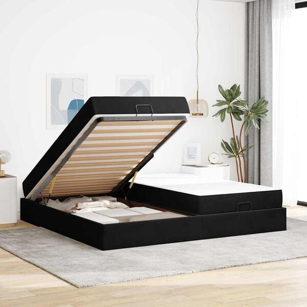 vidaXL Cadre de lit avec matelas avec matelas 2 pcs Noir Velours