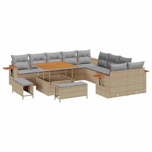 vidaXL Ensemble de canap&eacute; de jardin 13 pcs Beige polyrotin