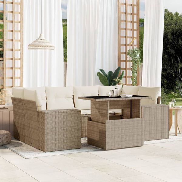 vidaXL Salon de jardin avec coussins 7 pcs beige r&eacute;sine tress&eacute;e