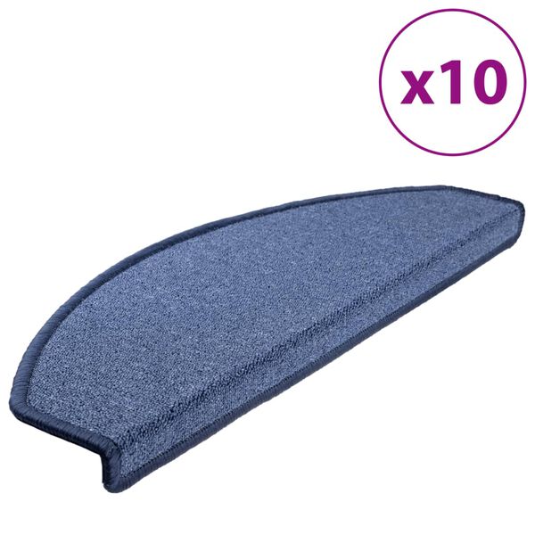 vidaXL Tapis d'escalier 10 pi&egrave;ces 65 x 24 x 4 cm Bleu Demi-rond Grand