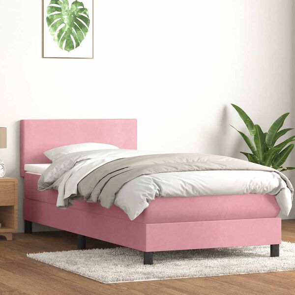 vidaXL Sommier &agrave; lattes de lit avec matelas rose 80x220 cm velours