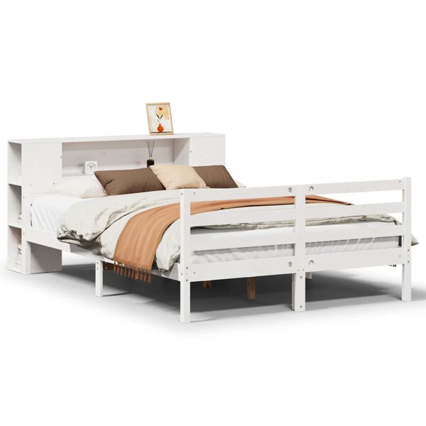 vidaXL Lit bibliothèque sans matelas blanc 135x190 cm bois pin massif