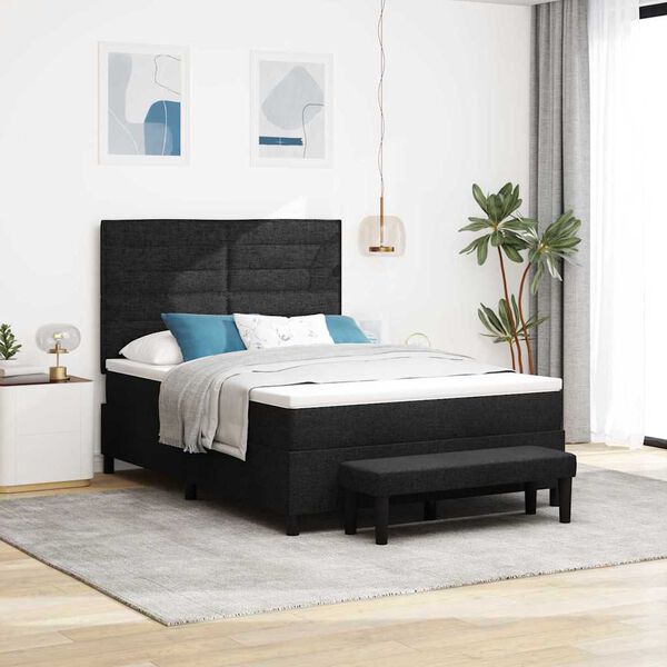 vidaXL Lit &agrave; ressorts avec matelas Noir 140 x 190 cm tissu