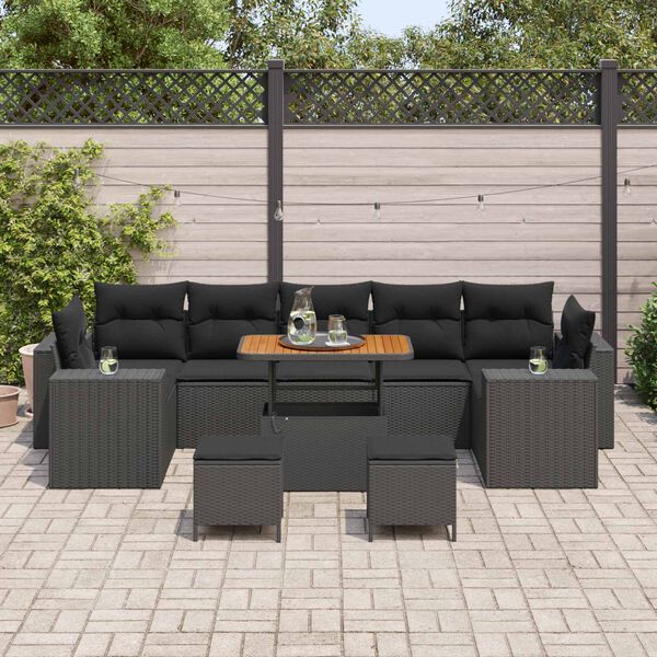 vidaXL Ensemble de canap&eacute; de jardin 10 pcs Noir polyrotin