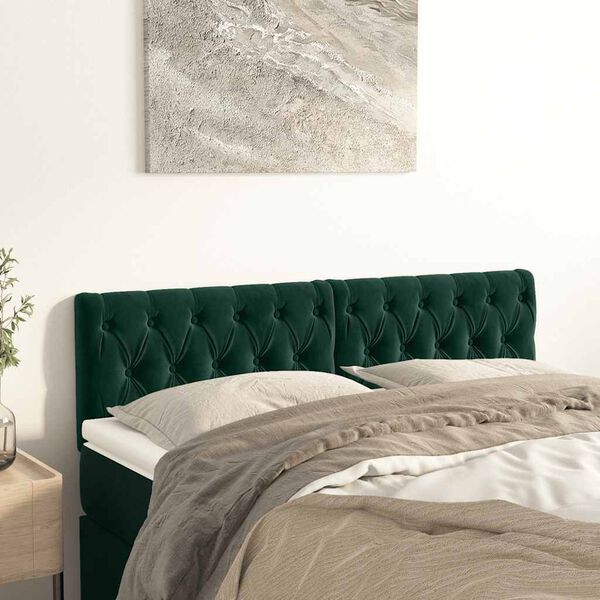 vidaXL T&ecirc;tes de lit 2 pcs Vert fonc&eacute; 80x7x78/88 cm Velours