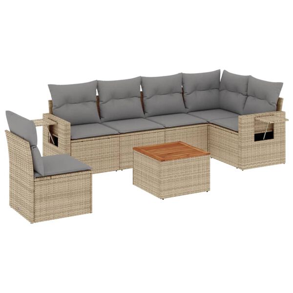 vidaXL Salon de jardin avec coussins 7pcs m&eacute;lange beige r&eacute;sine tress&eacute;e