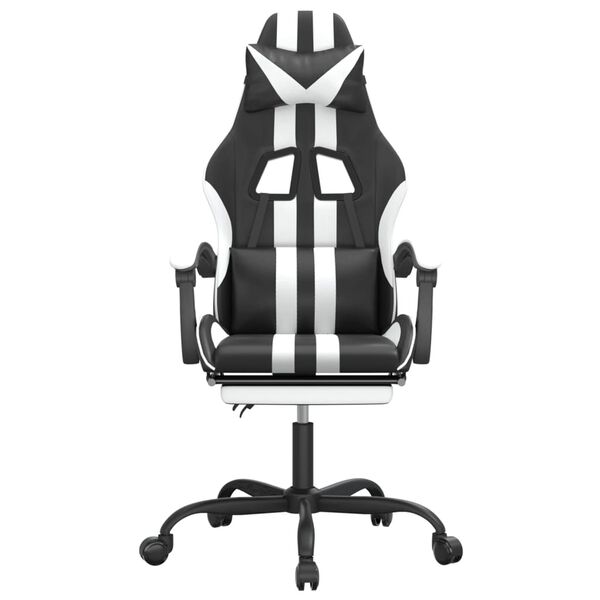 vidaXL Chaise de jeu pivotante et repose-pied Noir et blanc Similicuir
