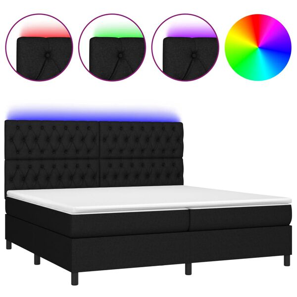 vidaXL Sommier &agrave; lattes de lit et matelas et LED Noir 200x200 cm Tissu