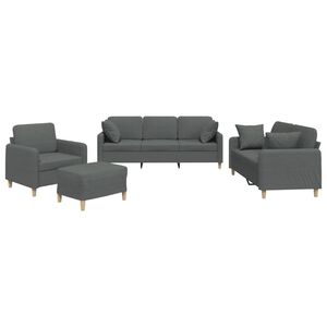 vidaXL Ensemble de canap&eacute;s 4 pcs coussins gris fonc&eacute; tissu