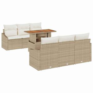 vidaXL Ensemble de canap&eacute; de jardin 7 pcs Beige Poly rotin