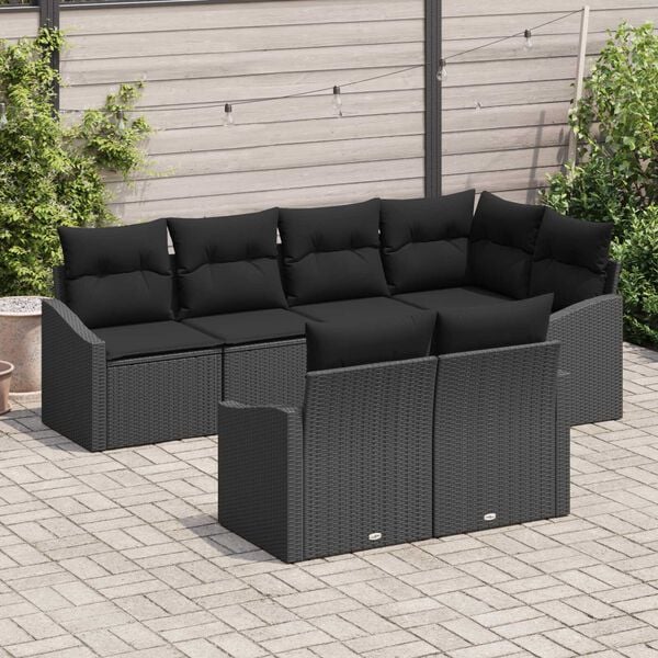vidaXL Ensemble de Canapés avec coussin 7 pcs Noir polyrotin
