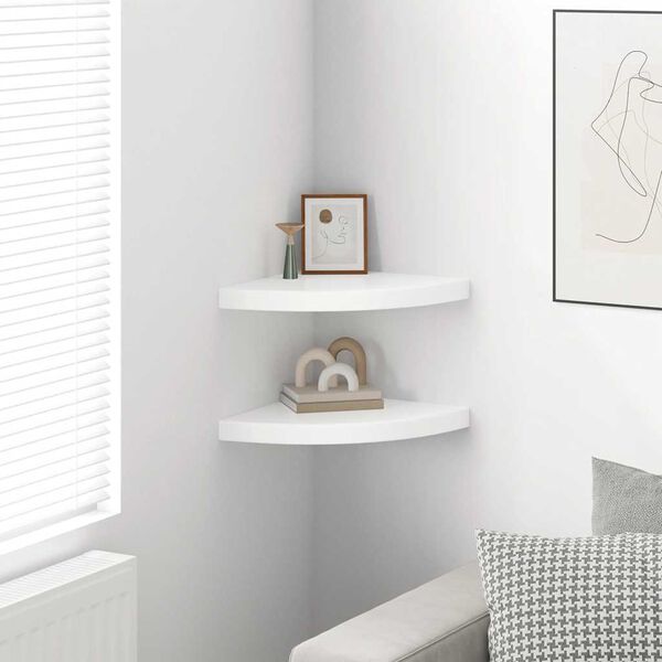 vidaXL &Eacute;tag&egrave;res d'angle flottantes 2pcs blanc brillant 35x35x3,8cm MDF