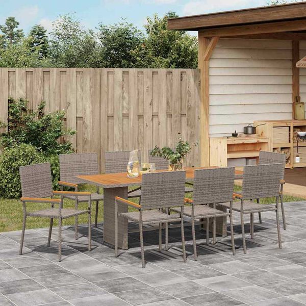 vidaXL Ensemble de salle à manger pour jardin 9 pcs Gris polyrotin