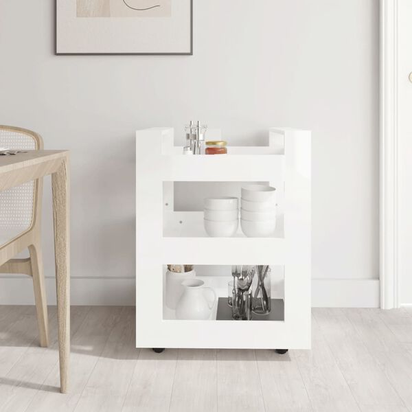 vidaXL Chariot de cuisine Blanc brillant 60x45x80 cm Bois d'ing&eacute;nierie