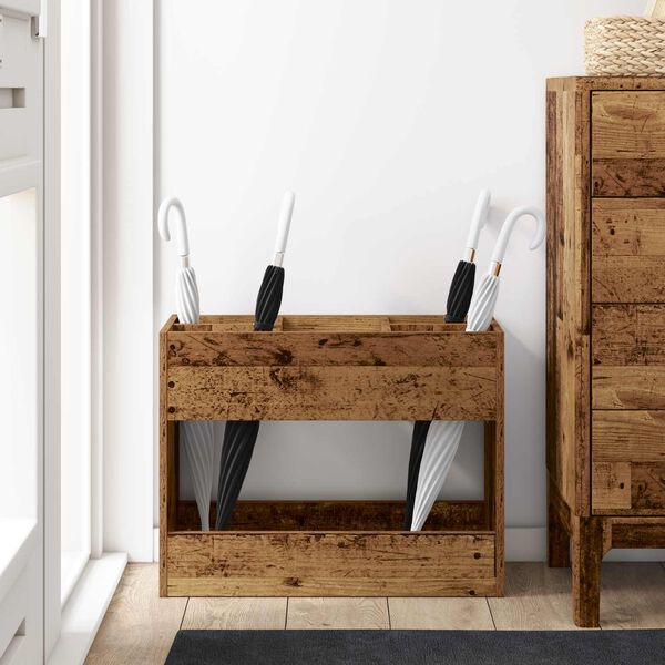 vidaXL Porte-parapluie Bois ancien 65 x 24 x 50 cm Bois d'ing&eacute;nierie