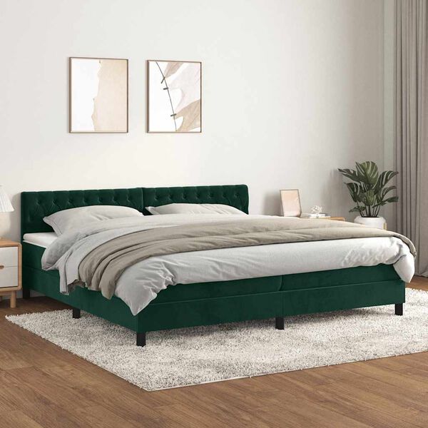vidaXL Sommier &agrave; lattes de lit et matelas Vert fonc&eacute; 200x200cm Velours