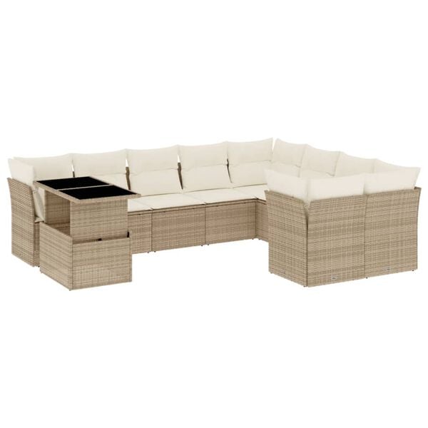 vidaXL Salon de jardin avec coussins 10 pcs beige r&eacute;sine tress&eacute;e