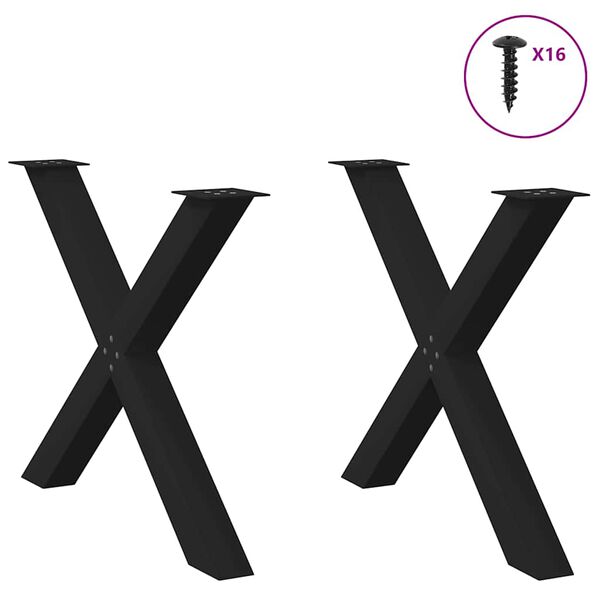 vidaXL Pieds de table &agrave; manger en forme de X, 2 pi&egrave;ces, noir, 90 x (72-73) cm, acier