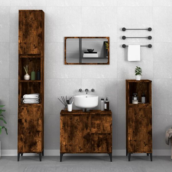 vidaXL Armoire de bain ch&ecirc;ne fum&eacute; 30x30x100 cm bois d'ing&eacute;nierie
