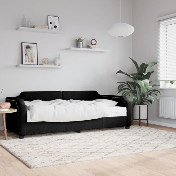 vidaXL Lit de jour avec matelas noir 90x190 cm tissu
