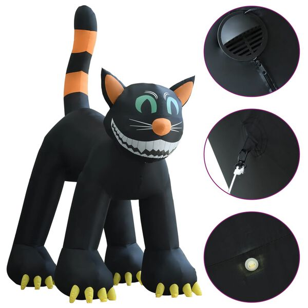vidaXL Chat noir gonflable de Halloween avec LED XXL 6 m