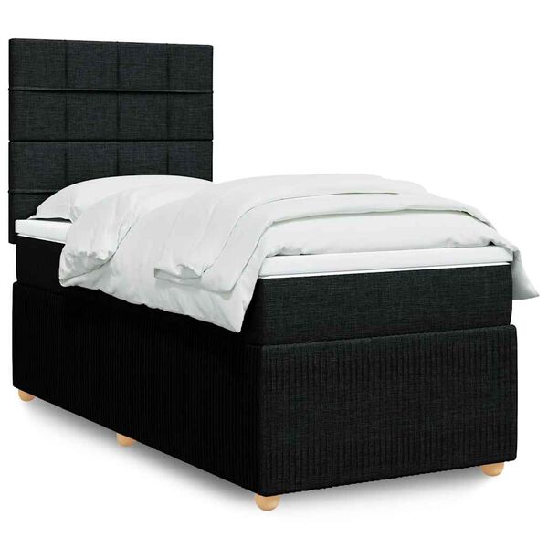 vidaXL Sommier &agrave; lattes de lit avec matelas Noir 90x200 cm Tissu