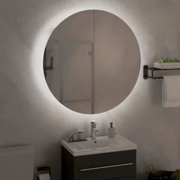 vidaXL Armoire de salle de bain miroir rond et LED Noir 54x54x17,5 cm