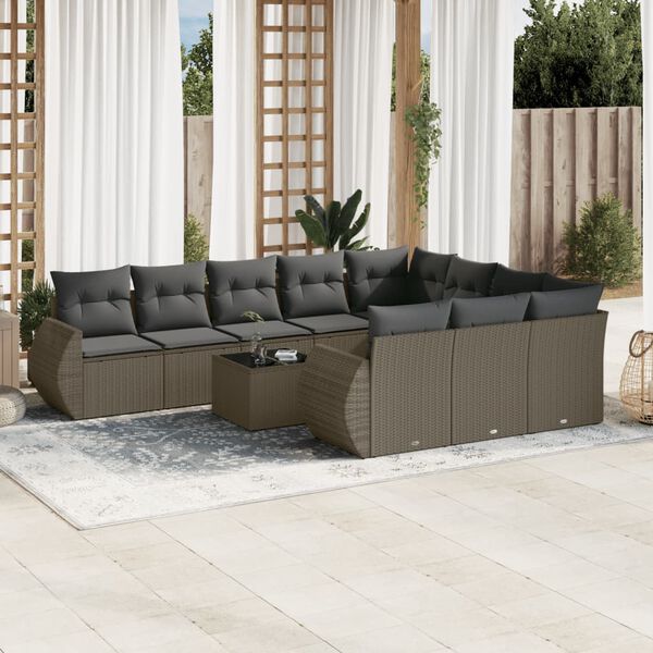vidaXL Salon de jardin 11 pcs avec coussins gris clair r&eacute;sine tress&eacute;e