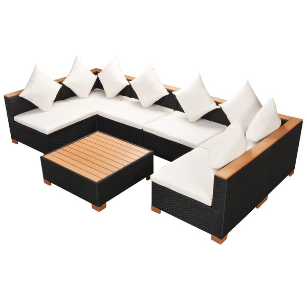 vidaXL Salon de jardin 7 pcs avec coussins Résine tressée Noir