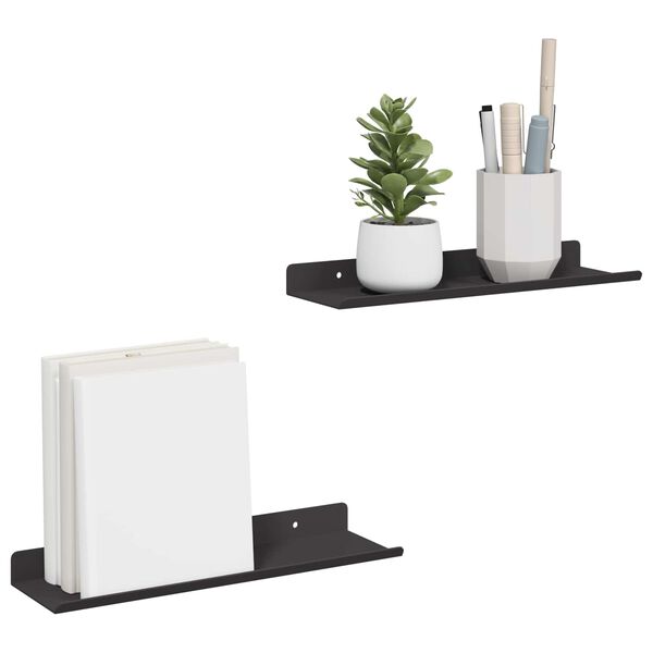 vidaXL &Eacute;tag&egrave;re flottante 2 pcs Noir 30 x 9 x 2,5 cm Acier