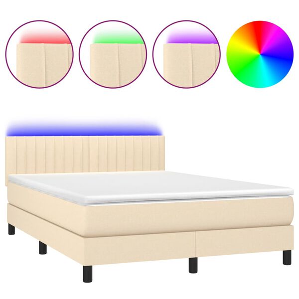 vidaXL Sommier &agrave; lattes de lit avec matelas LED Cr&egrave;me 140x190 cm Tissu