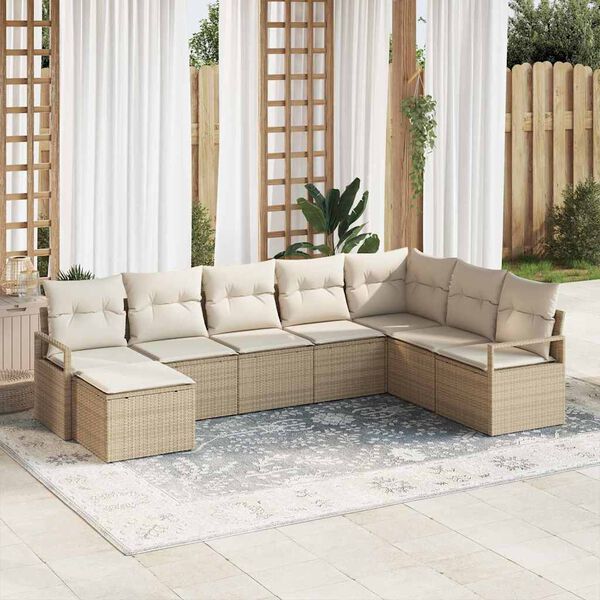 vidaXL Ensemble de canap&eacute; de jardin 8 pcs Beige Poly rotin