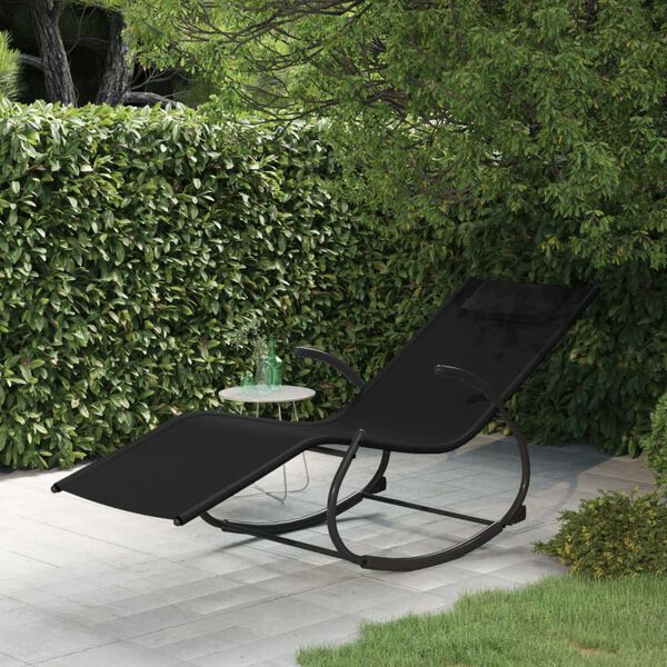 vidaXL Chaise longue &agrave; bascule noir acier et textil&egrave;ne